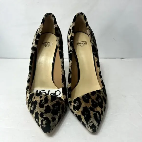 Francensco Russo Pumps Woman 11 Velvet Leopard Print Stiletto Heels Italy Made - Picture 6 of 16